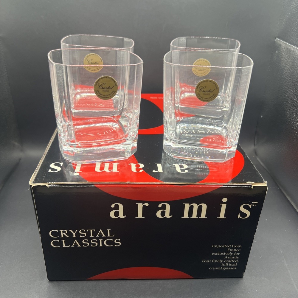 Aramis Crystal Classics Rocks Glasses Set of 4 Lead Crystal France Vintage NIB